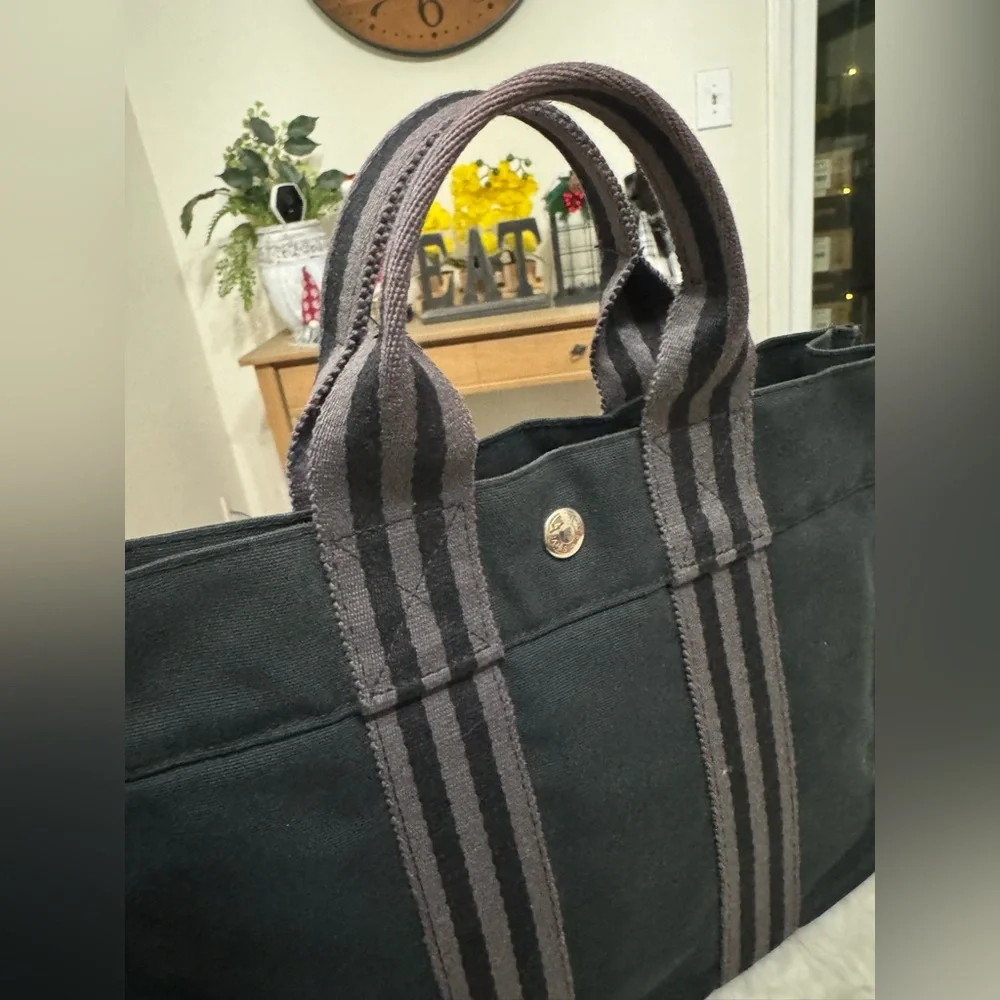 Hermes Black and Gray Canvas Briefcase